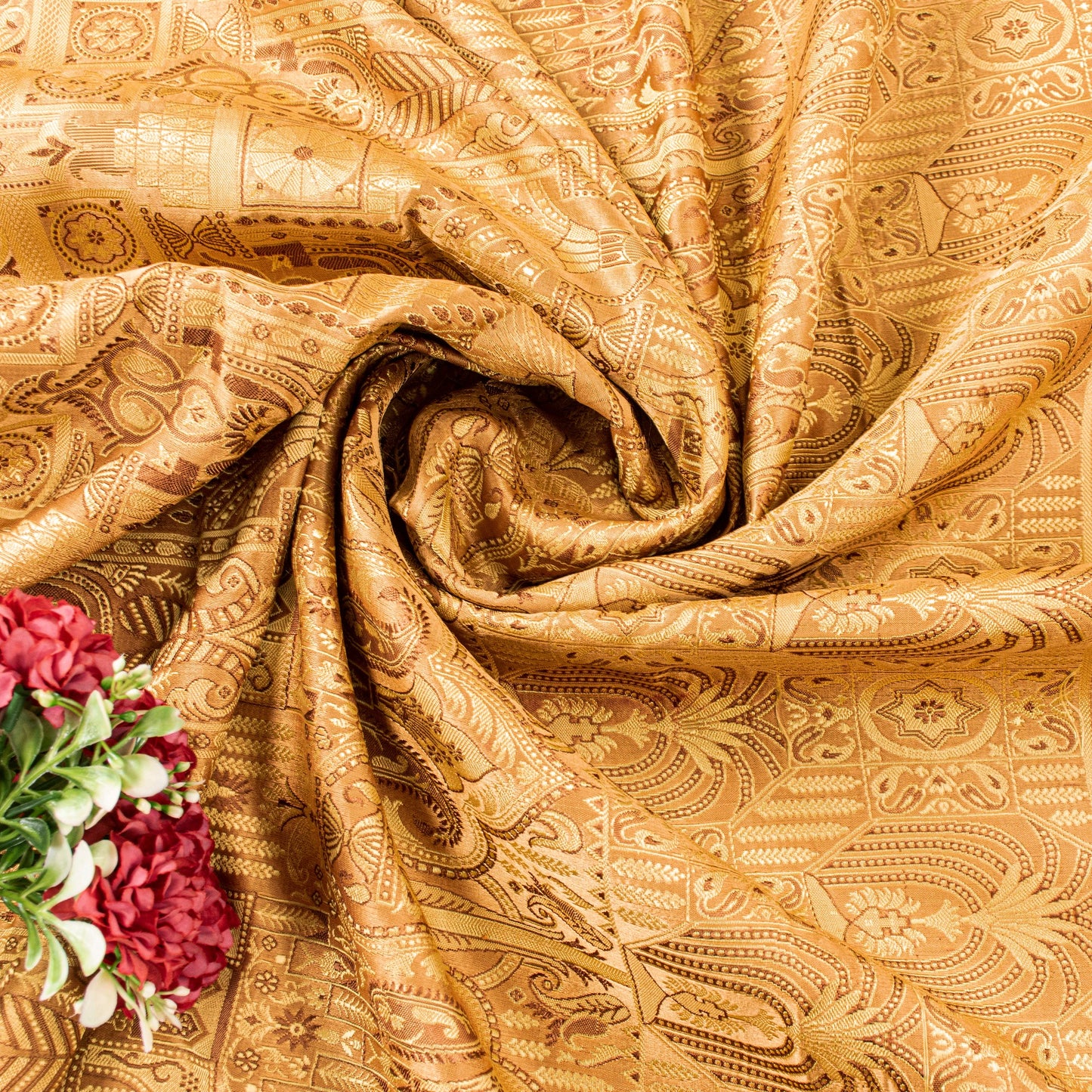 Sanskriti Vintage Saree Brown 100% Pure Satin Silk 5+Yd Sari Banarasi Brocade Sari Hand Woven Home Decor, Sewing, DIY Projects