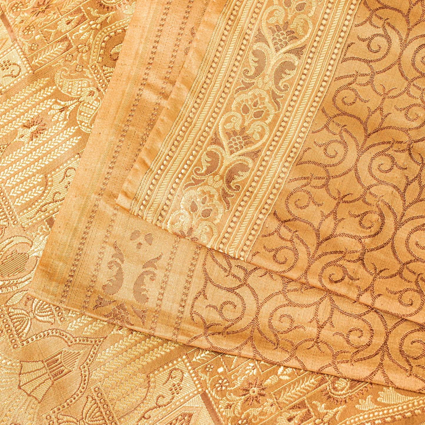 Sanskriti Vintage Saree Brown 100% Pure Satin Silk 5+Yd Sari Banarasi Brocade Sari Hand Woven Home Decor, Sewing, DIY Projects