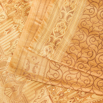 Sanskriti Vintage Saree Brown 100% Pure Satin Silk 5+Yd Sari Banarasi Brocade Sari Hand Woven Home Decor, Sewing, DIY Projects