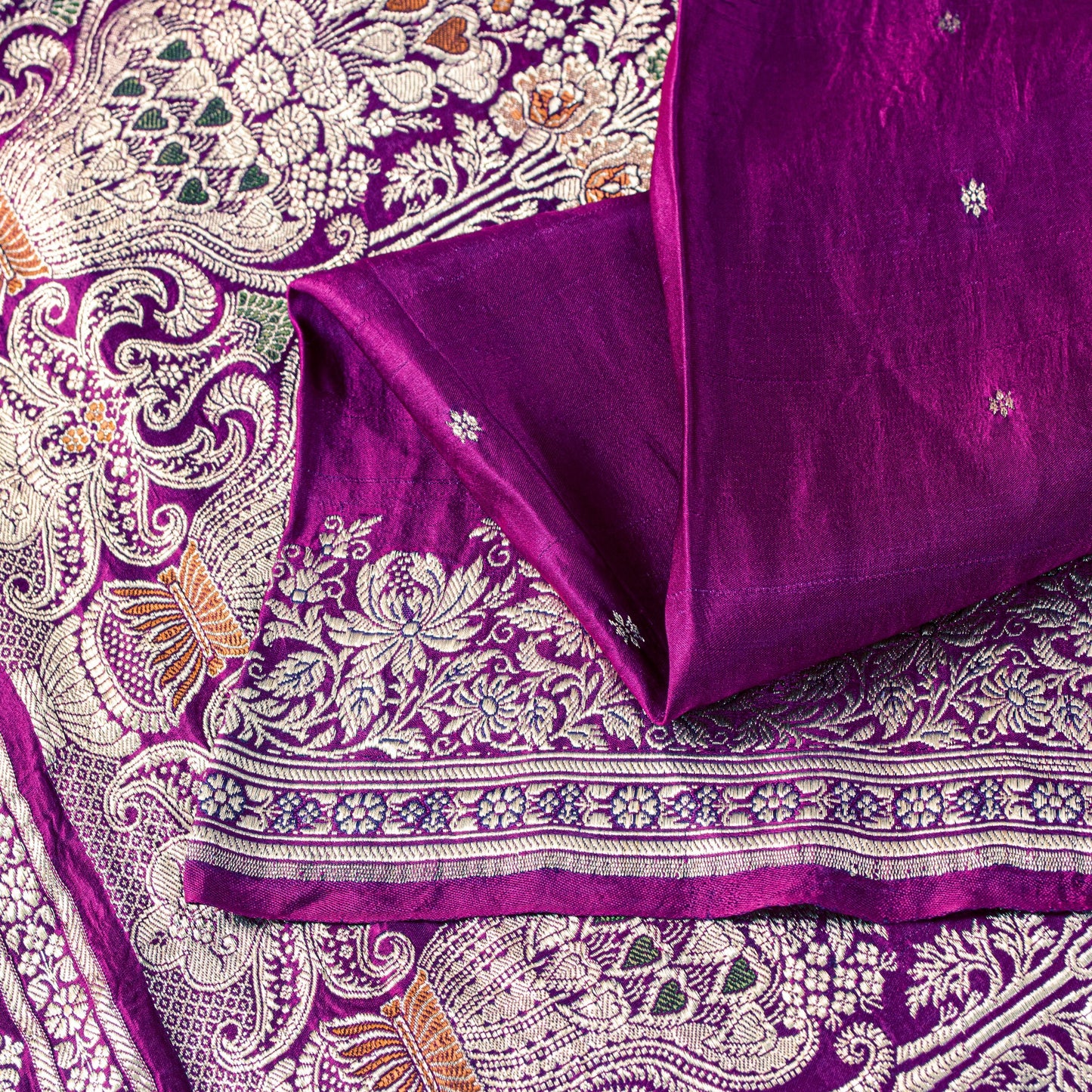 Sanskriti Vintage Purple Pure Satin Sarees Banarasi Brocade Zari Hand-woven5+YD