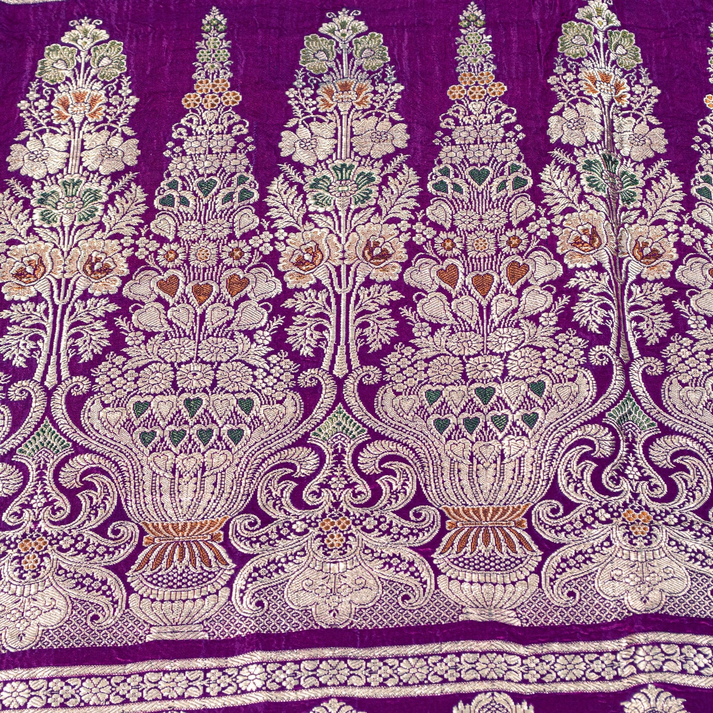 Sanskriti Vintage Purple Pure Satin Sarees Banarasi Brocade Zari Hand-woven5+YD
