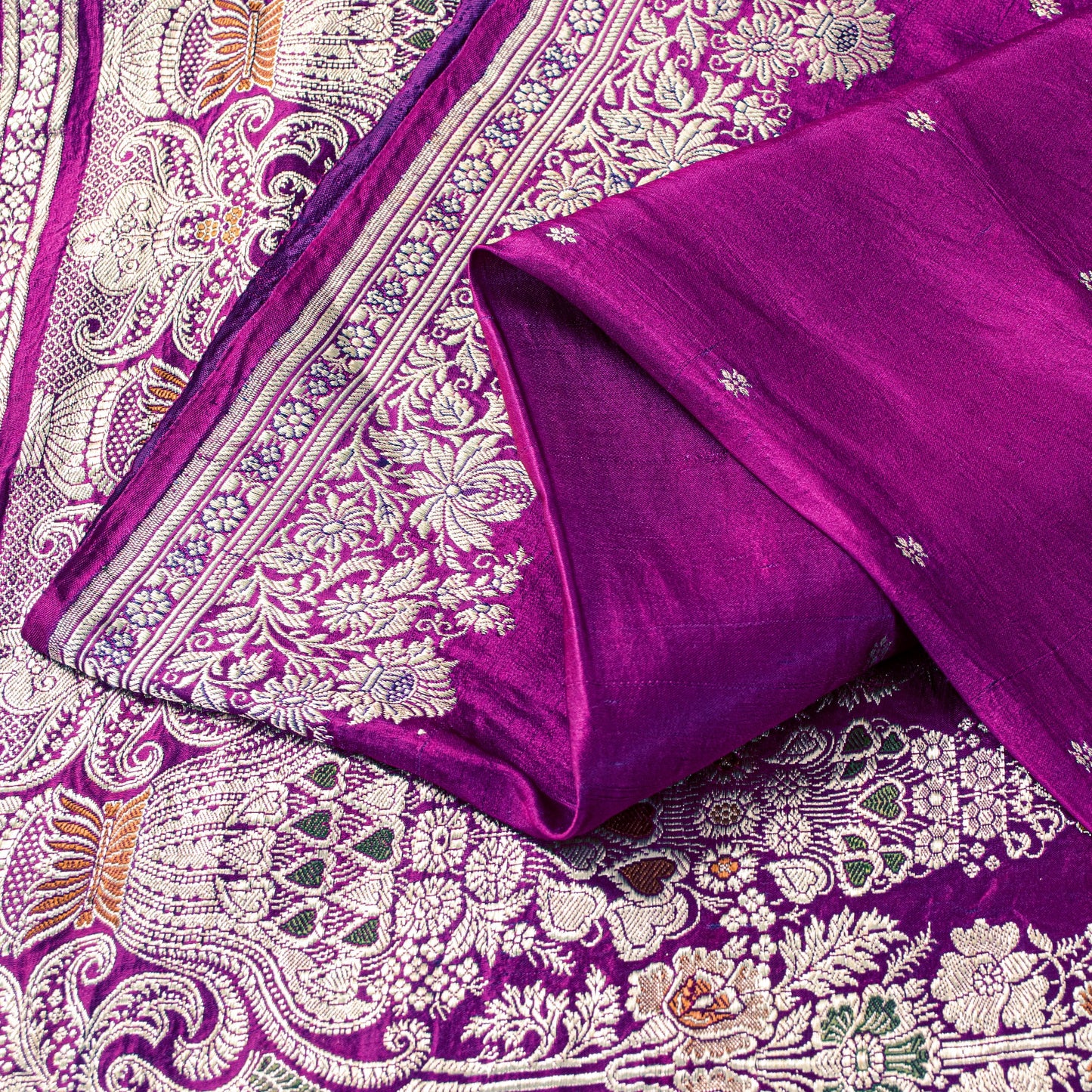 Sanskriti Vintage Purple Pure Satin Sarees Banarasi Brocade Zari Hand-woven5+YD