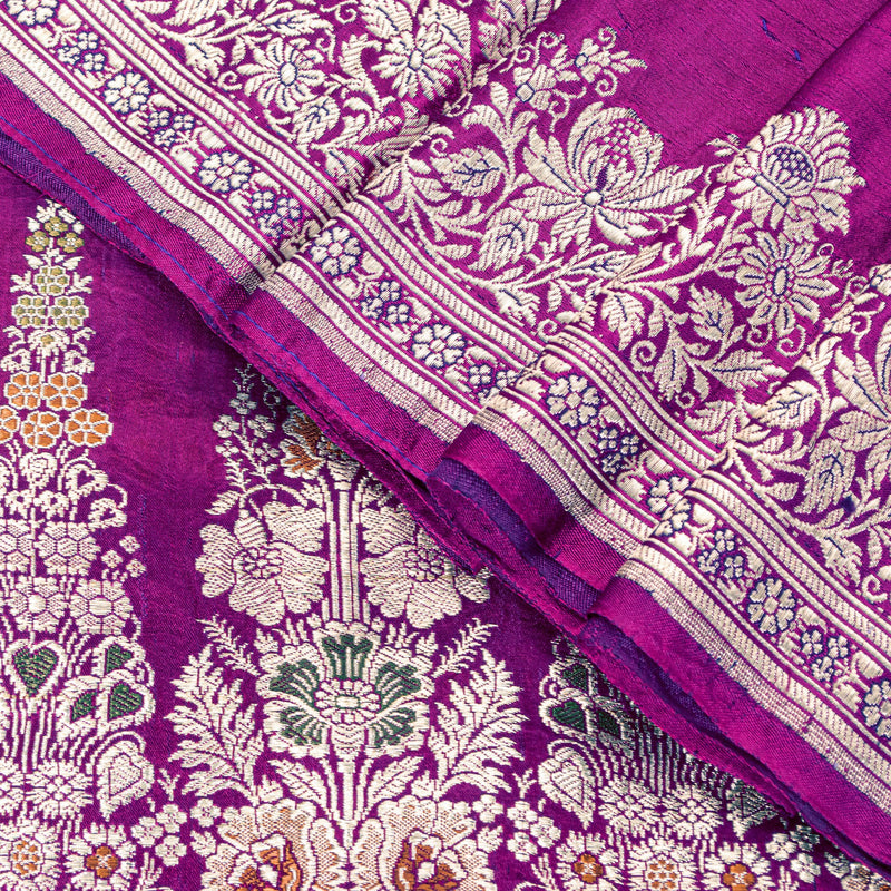 Sanskriti Vintage Purple Pure Satin Sarees Banarasi Brocade Zari Hand-woven5+YD