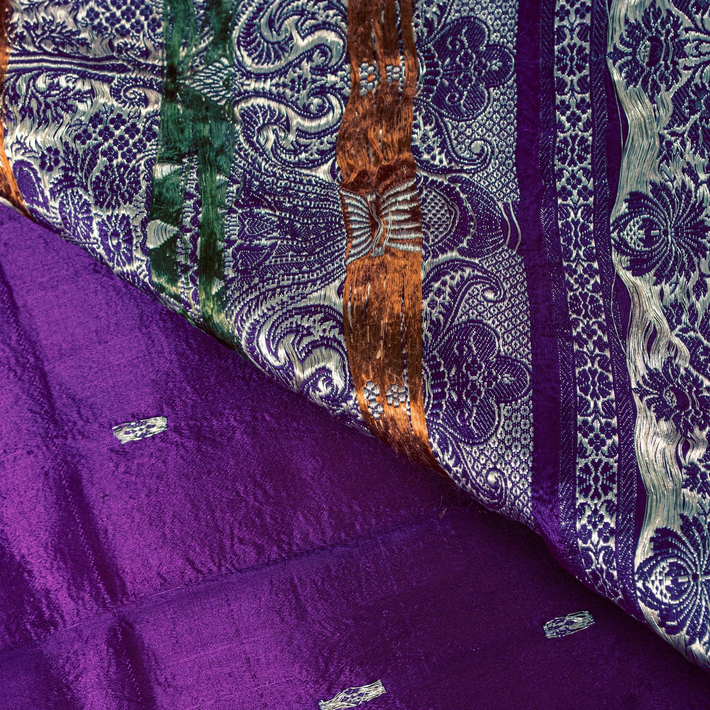 Sanskriti Vintage Purple Pure Satin Sarees Banarasi Brocade Zari Hand-woven5+YD