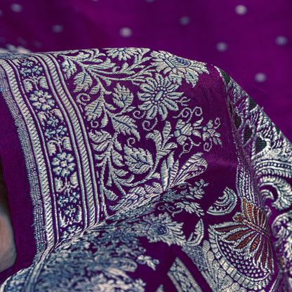 Sanskriti Vintage Purple Pure Satin Sarees Banarasi Brocade Zari Hand-woven5+YD