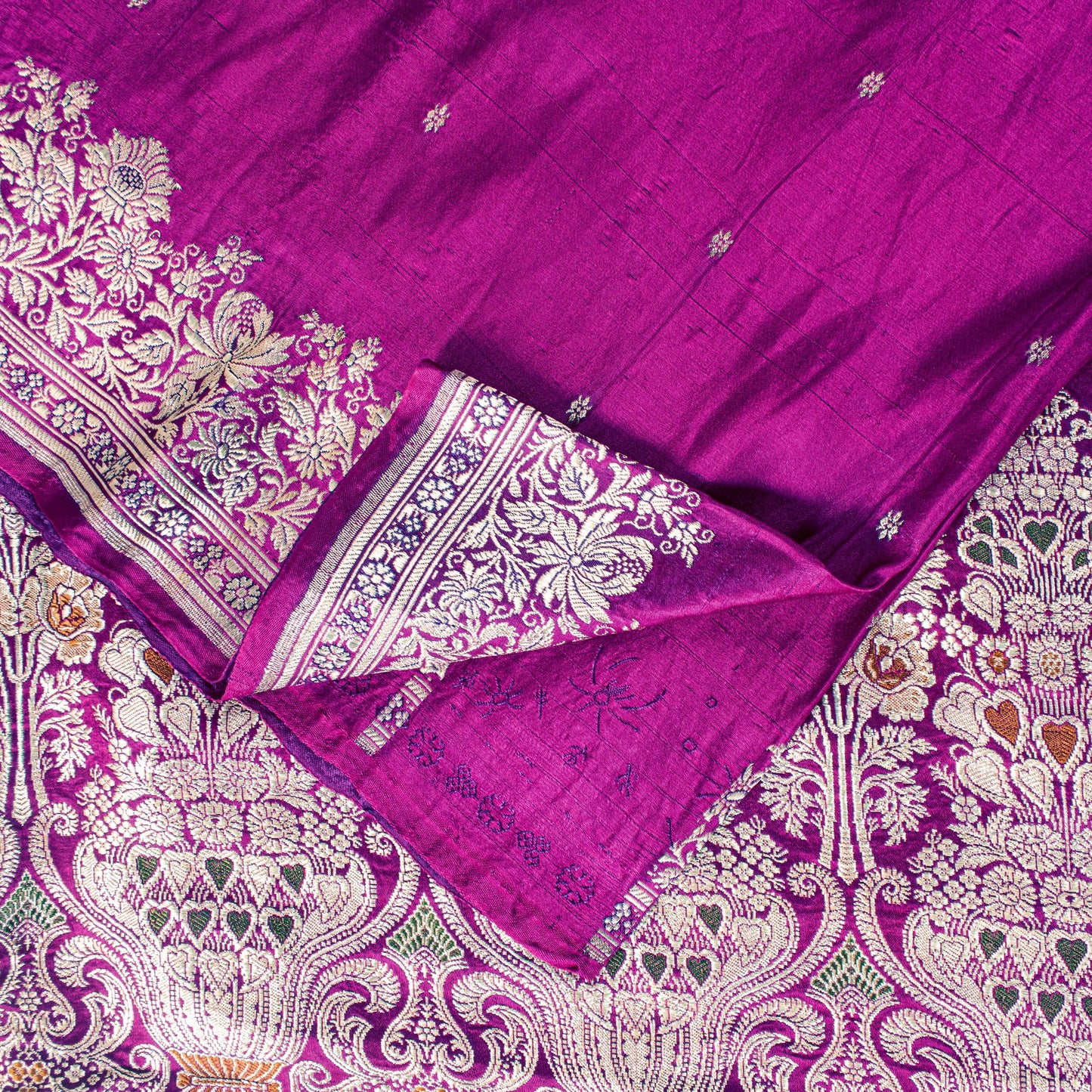 Sanskriti Vintage Purple Pure Satin Sarees Banarasi Brocade Zari Hand-woven5+YD