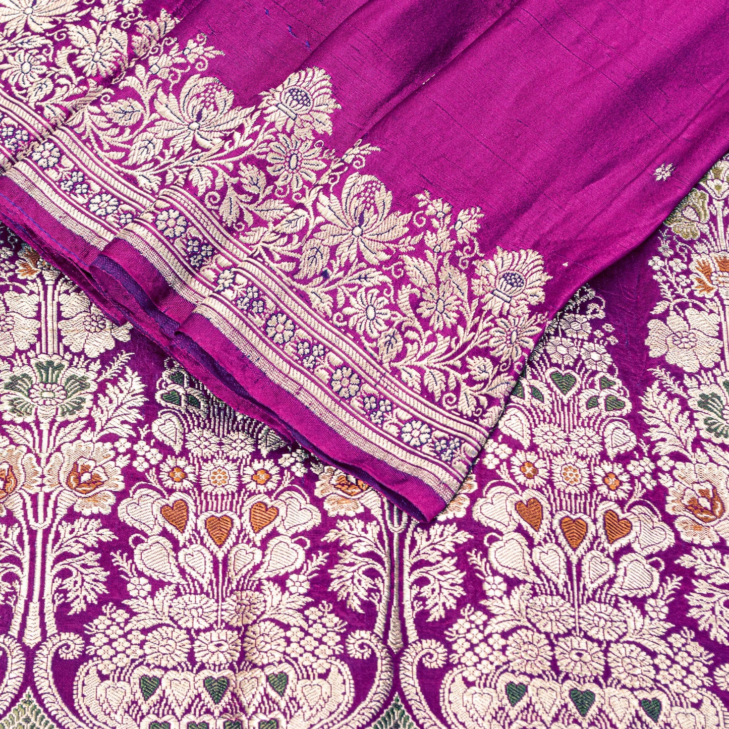 Sanskriti Vintage Purple Pure Satin Sarees Banarasi Brocade Zari Hand-woven5+YD