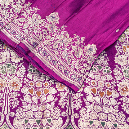 Sanskriti Vintage Purple Pure Satin Sarees Banarasi Brocade Zari Hand-woven5+YD