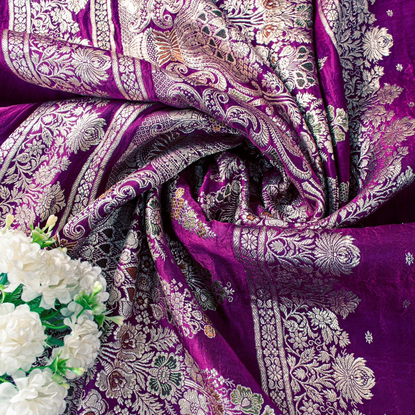 Sanskriti Vintage Purple Pure Satin Sarees Banarasi Brocade Zari Hand-woven5+YD