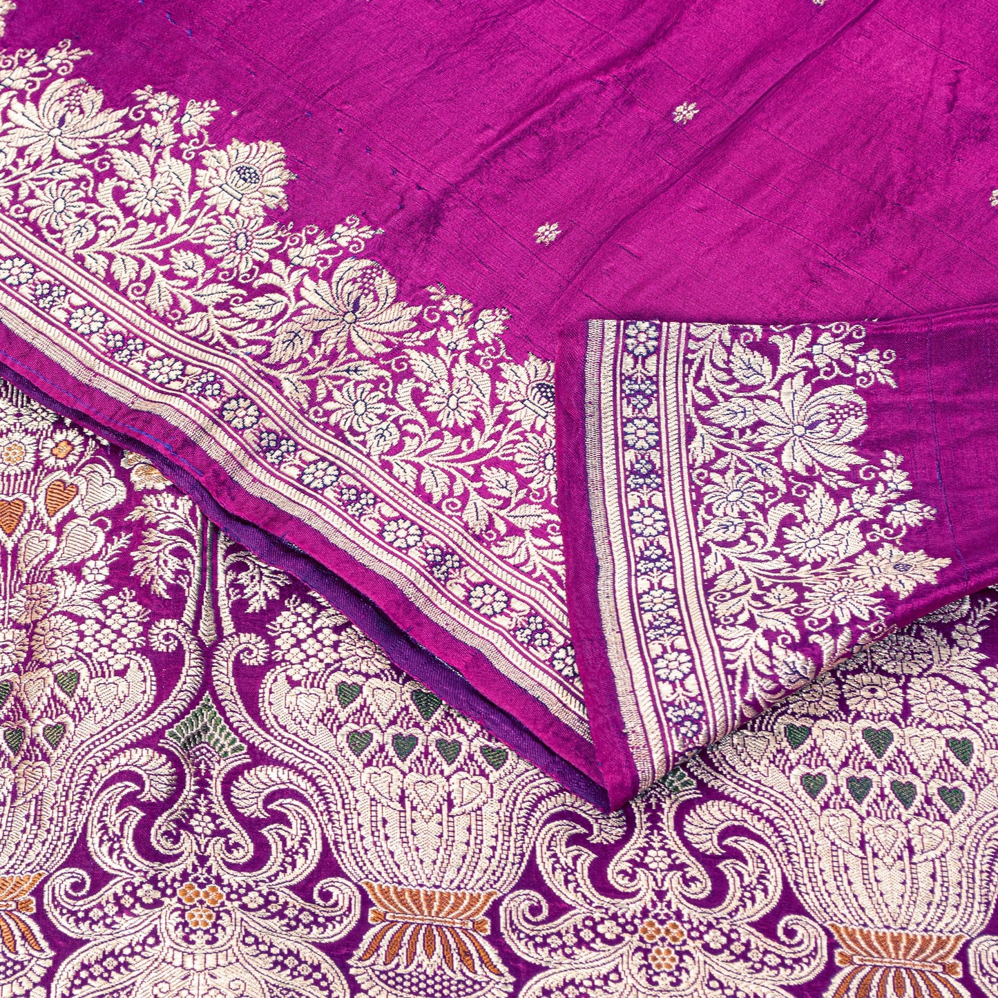 Sanskriti Vintage Purple Pure Satin Sarees Banarasi Brocade Zari Hand-woven5+YD