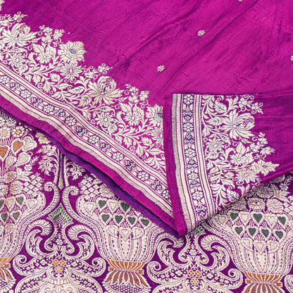 Sanskriti Vintage Purple Pure Satin Sarees Banarasi Brocade Zari Hand-woven5+YD