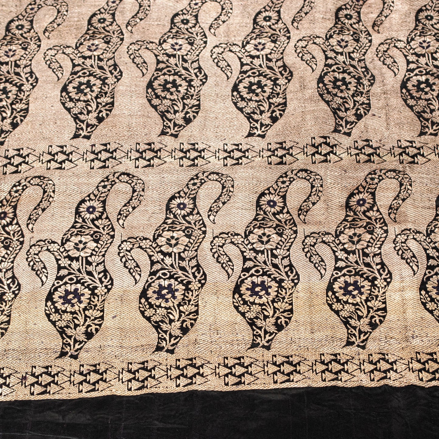 Sanskriti Vintage Saree Black 100% Pure Satin Silk Banarasi Brocade Zari HandWoven 5+Yd Cultural Sari Floral Pattern From Textile of India