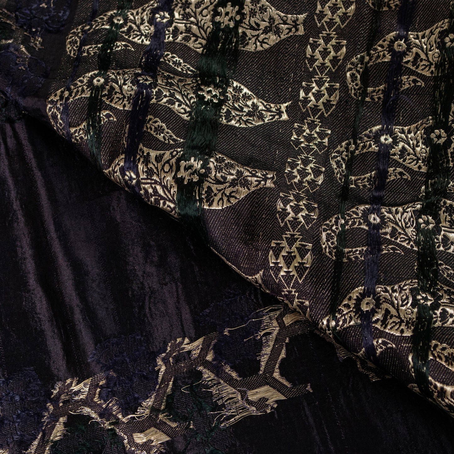 Sanskriti Vintage Saree Black 100% Pure Satin Silk Banarasi Brocade Zari HandWoven 5+Yd Cultural Sari Floral Pattern From Textile of India