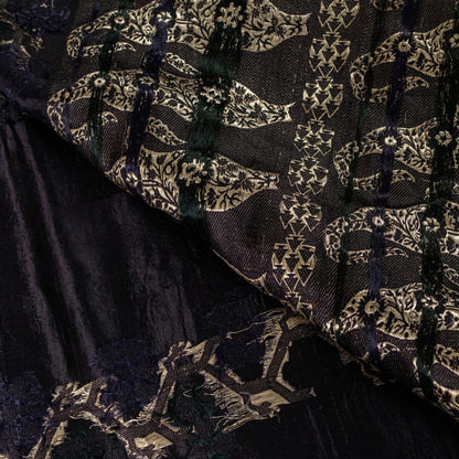 Sanskriti Vintage Saree Black 100% Pure Satin Silk Banarasi Brocade Zari HandWoven 5+Yd Cultural Sari Floral Pattern From Textile of India