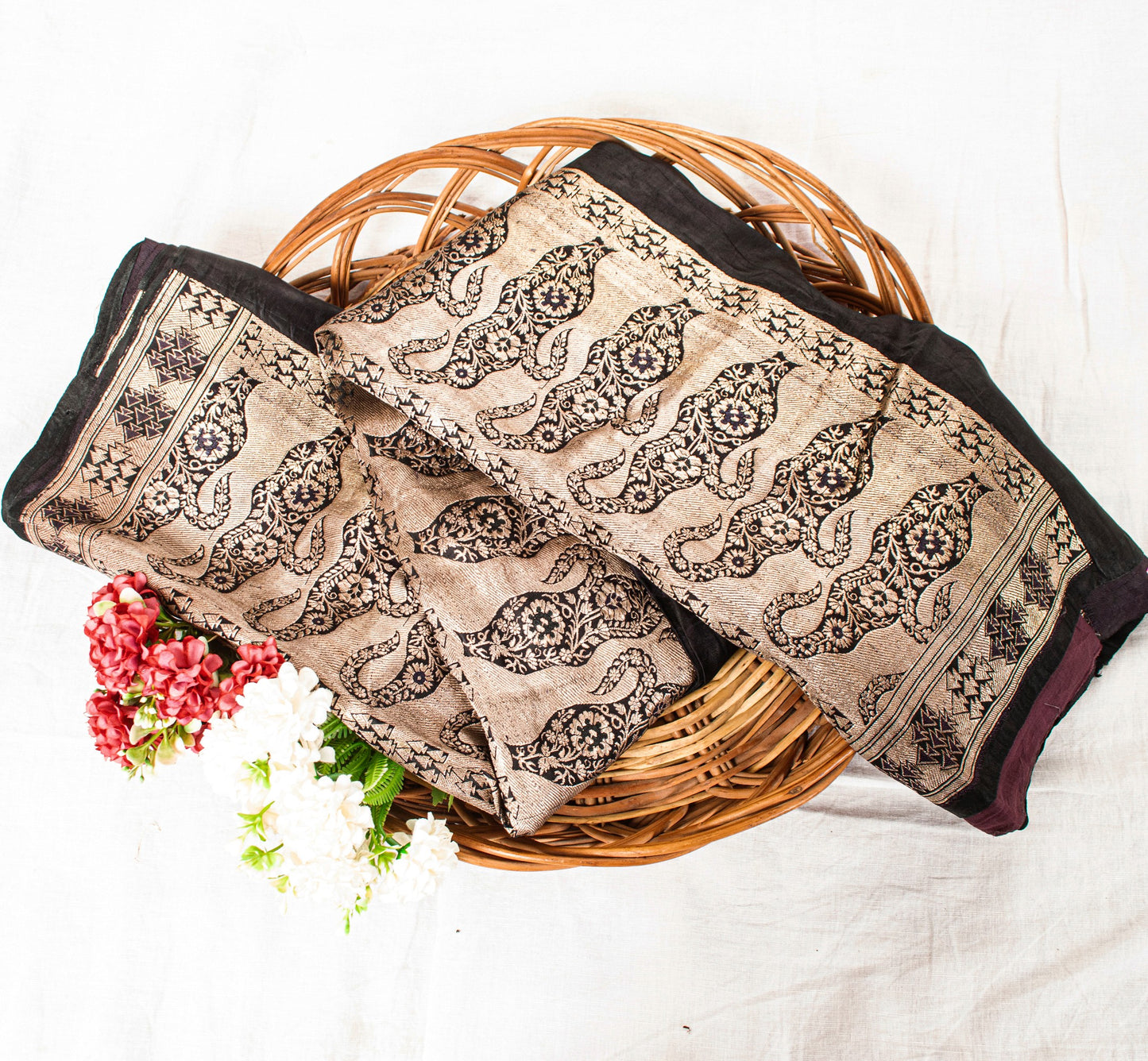 Sanskriti Vintage Saree Black 100% Pure Satin Silk Banarasi Brocade Zari HandWoven 5+Yd Cultural Sari Floral Pattern From Textile of India