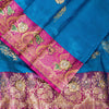 Sanskriti Vintage Blue-Pink Pure Satin Sarees Banarasi Brocade Hand Beaded 5 YD