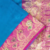 Sanskriti Vintage Blue-Pink Pure Satin Sarees Banarasi Brocade Hand Beaded 5 YD