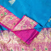Sanskriti Vintage Blue-Pink Pure Satin Sarees Banarasi Brocade Hand Beaded 5 YD