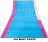 Sanskriti Vintage Blue-Pink Pure Satin Sarees Banarasi Brocade Hand Beaded 5 YD
