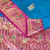 Sanskriti Vintage Blue-Pink Pure Satin Sarees Banarasi Brocade Hand Beaded 5 YD