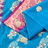 Sanskriti Vintage Blue-Pink Pure Satin Sarees Banarasi Brocade Hand Beaded 5 YD