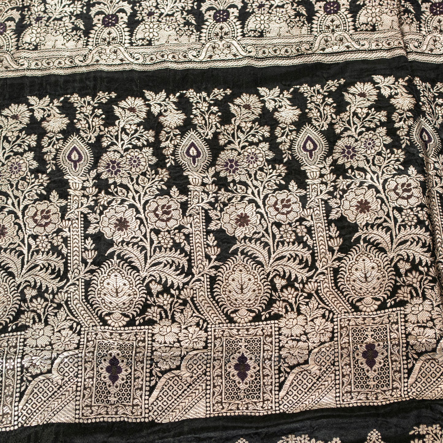 Sanskriti Vintage Saree Black 100% Pure Satin Silk 5+Yd Sari Banarasi Brocade Zari Hand-Woven Create Dresses, Kaftan, Skirt, Top, Project