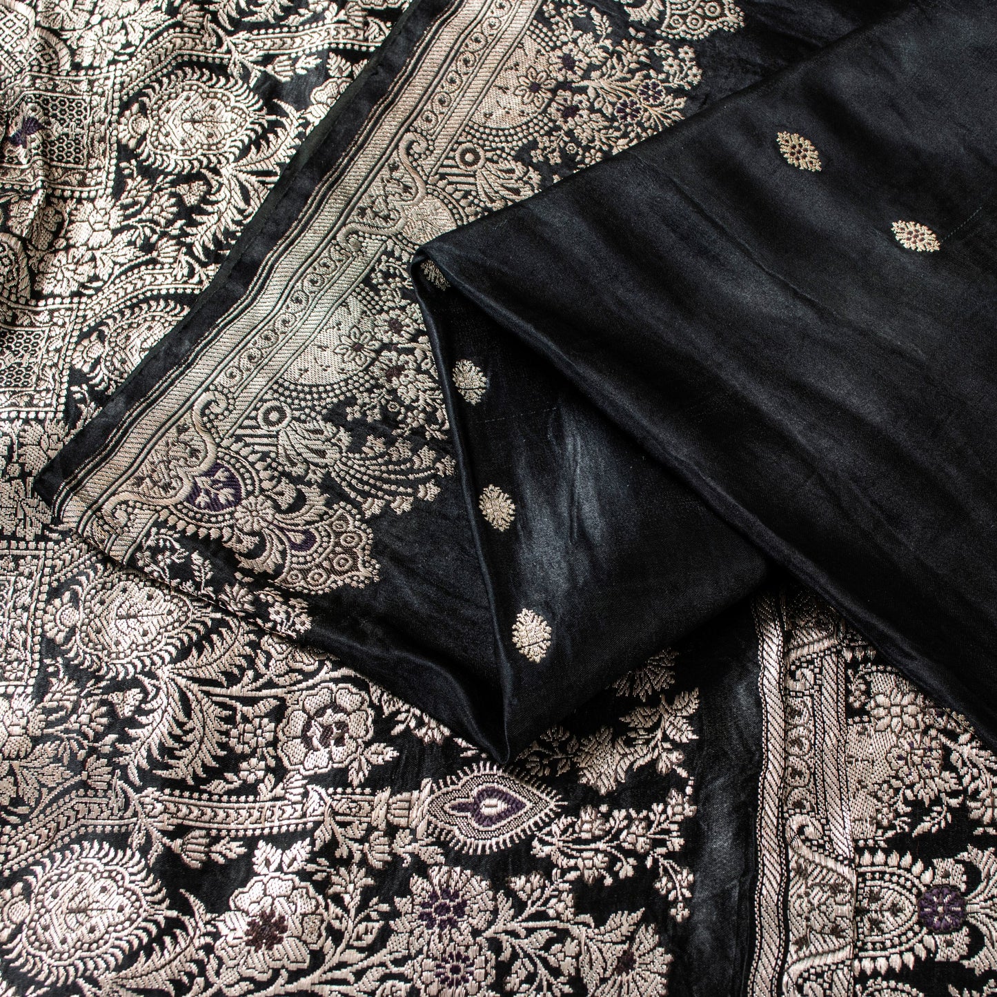 Sanskriti Vintage Saree Black 100% Pure Satin Silk 5+Yd Sari Banarasi Brocade Zari Hand-Woven Create Dresses, Kaftan, Skirt, Top, Project