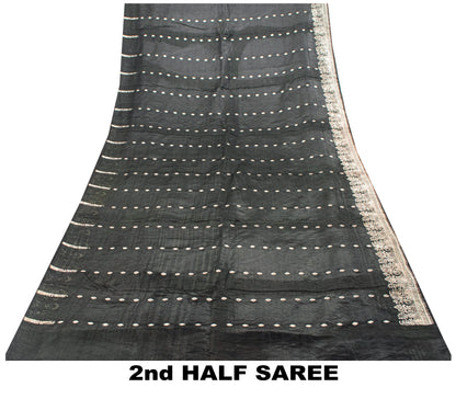 Sanskriti Vintage Saree Black 100% Pure Satin Silk 5+Yd Sari Banarasi Brocade Zari Hand-Woven Create Dresses, Kaftan, Skirt, Top, Project