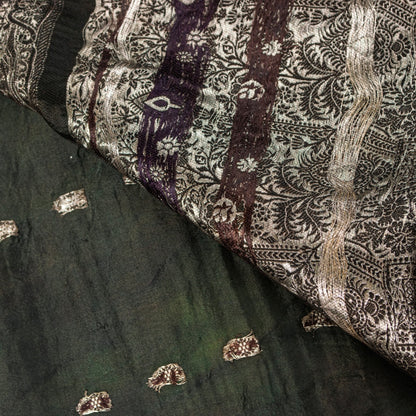 Sanskriti Vintage Saree Black 100% Pure Satin Silk 5+Yd Sari Banarasi Brocade Zari Hand-Woven Create Dresses, Kaftan, Skirt, Top, Project