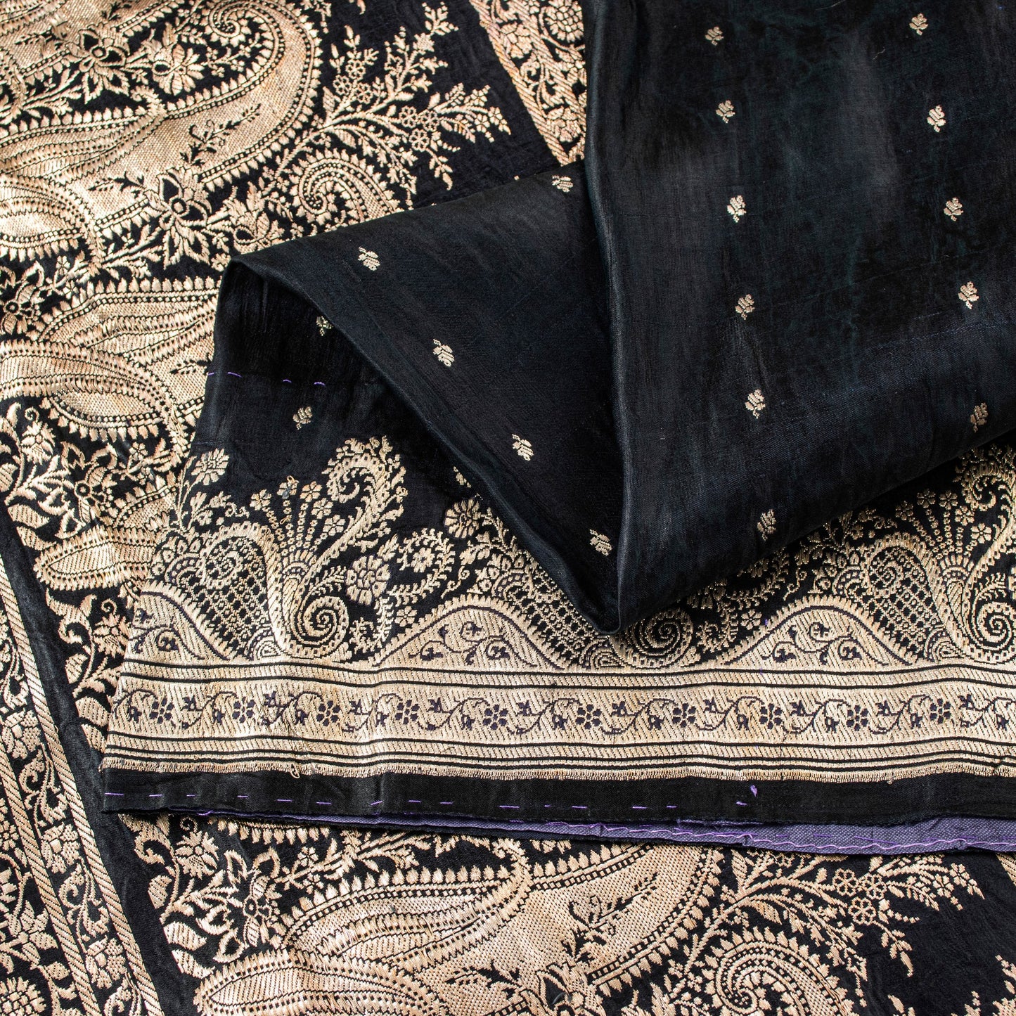Sanskriti Vintage Saree Black 100% Pure Satin Silk Banarasi Brocade Zari Hand-Woven 5+Yd Create Dresses, Kaftan, Skirt, Tops, Projects