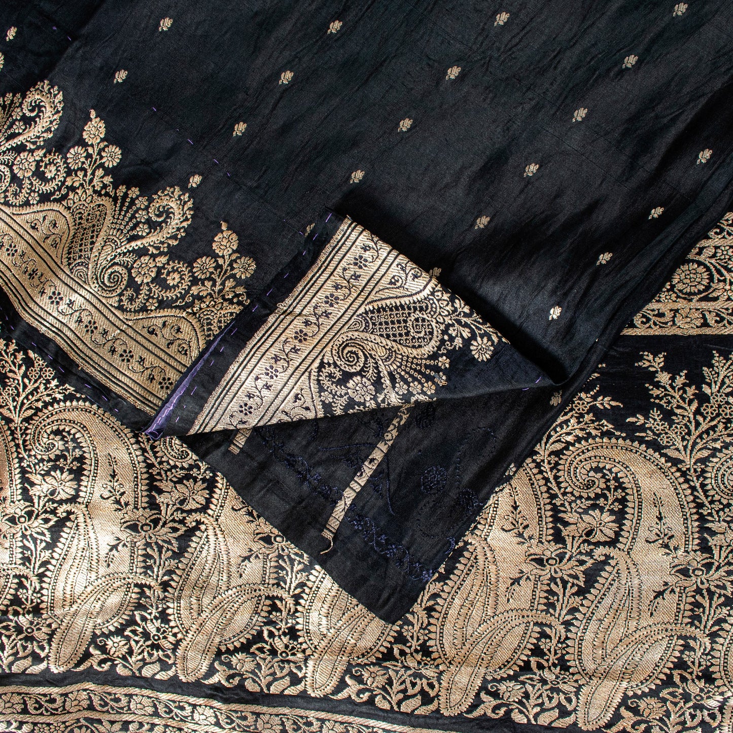 Sanskriti Vintage Saree Black 100% Pure Satin Silk Banarasi Brocade Zari Hand-Woven 5+Yd Create Dresses, Kaftan, Skirt, Tops, Projects