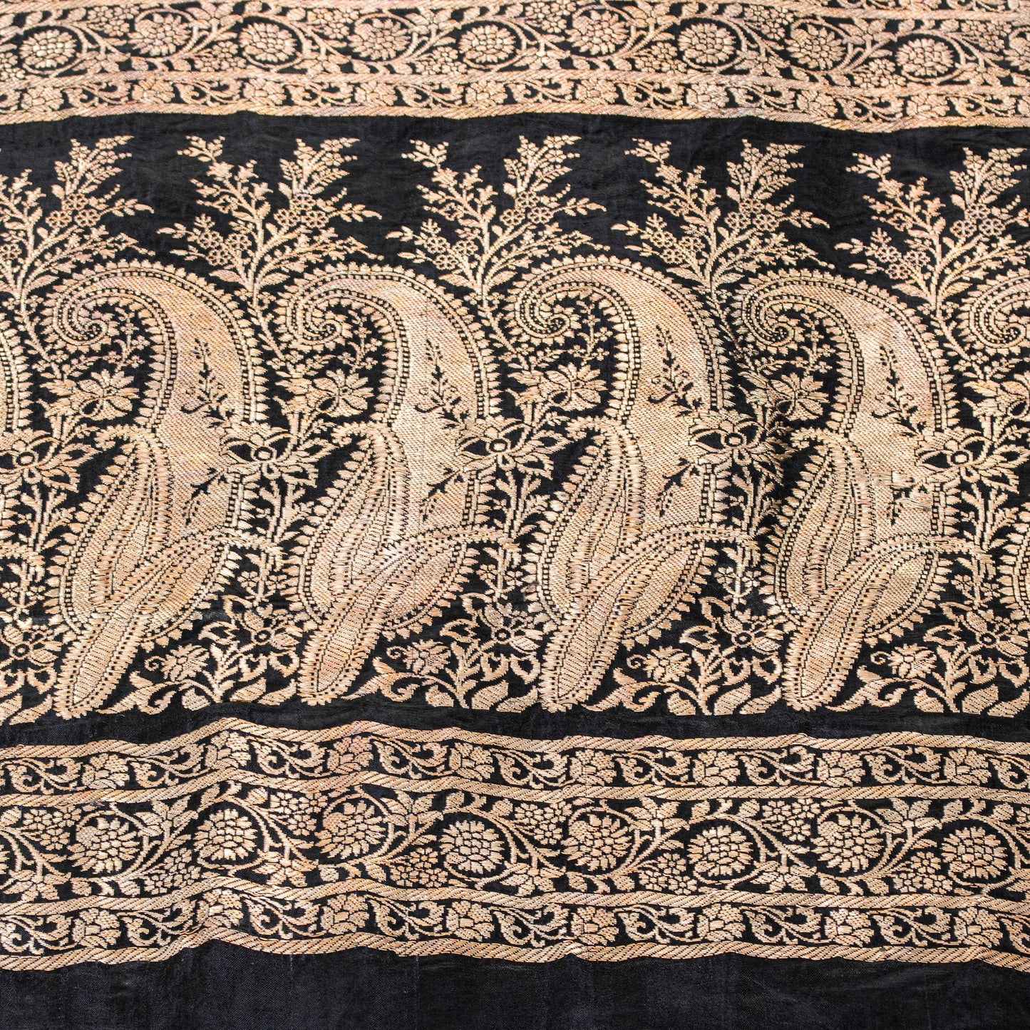 Sanskriti Vintage Saree Black 100% Pure Satin Silk Banarasi Brocade Zari Hand-Woven 5+Yd Create Dresses, Kaftan, Skirt, Tops, Projects