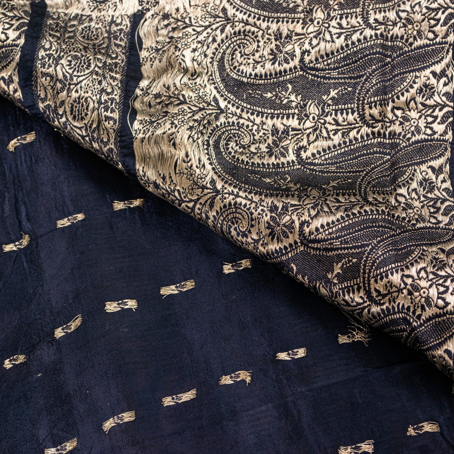 Sanskriti Vintage Saree Black 100% Pure Satin Silk Banarasi Brocade Zari Hand-Woven 5+Yd Create Dresses, Kaftan, Skirt, Tops, Projects