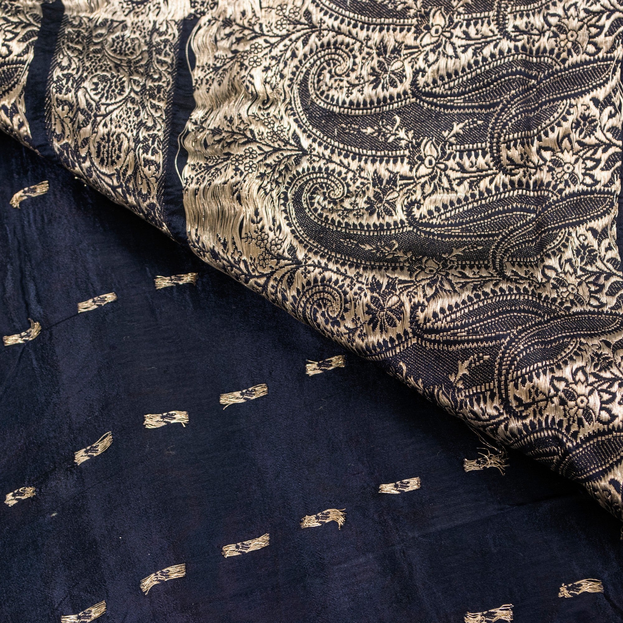 Sanskriti Vintage Black Pure Satin Sarees Banarasi Brocade Zari Hand-Woven 5+Yd