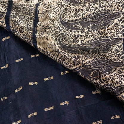 Sanskriti Vintage Saree Black 100% Pure Satin Silk Banarasi Brocade Zari Hand-Woven 5+Yd Create Dresses, Kaftan, Skirt, Tops, Projects