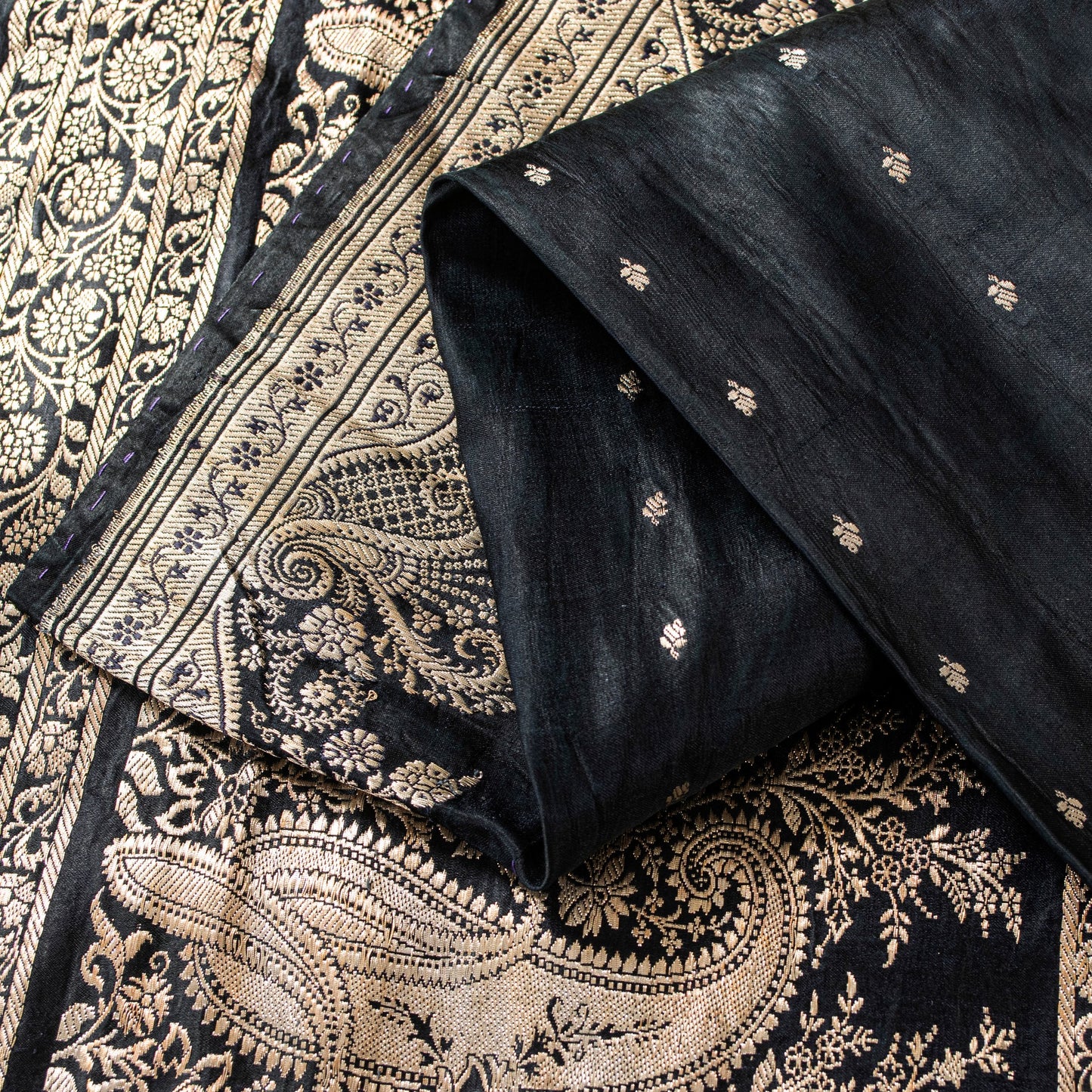 Sanskriti Vintage Saree Black 100% Pure Satin Silk Banarasi Brocade Zari Hand-Woven 5+Yd Create Dresses, Kaftan, Skirt, Tops, Projects