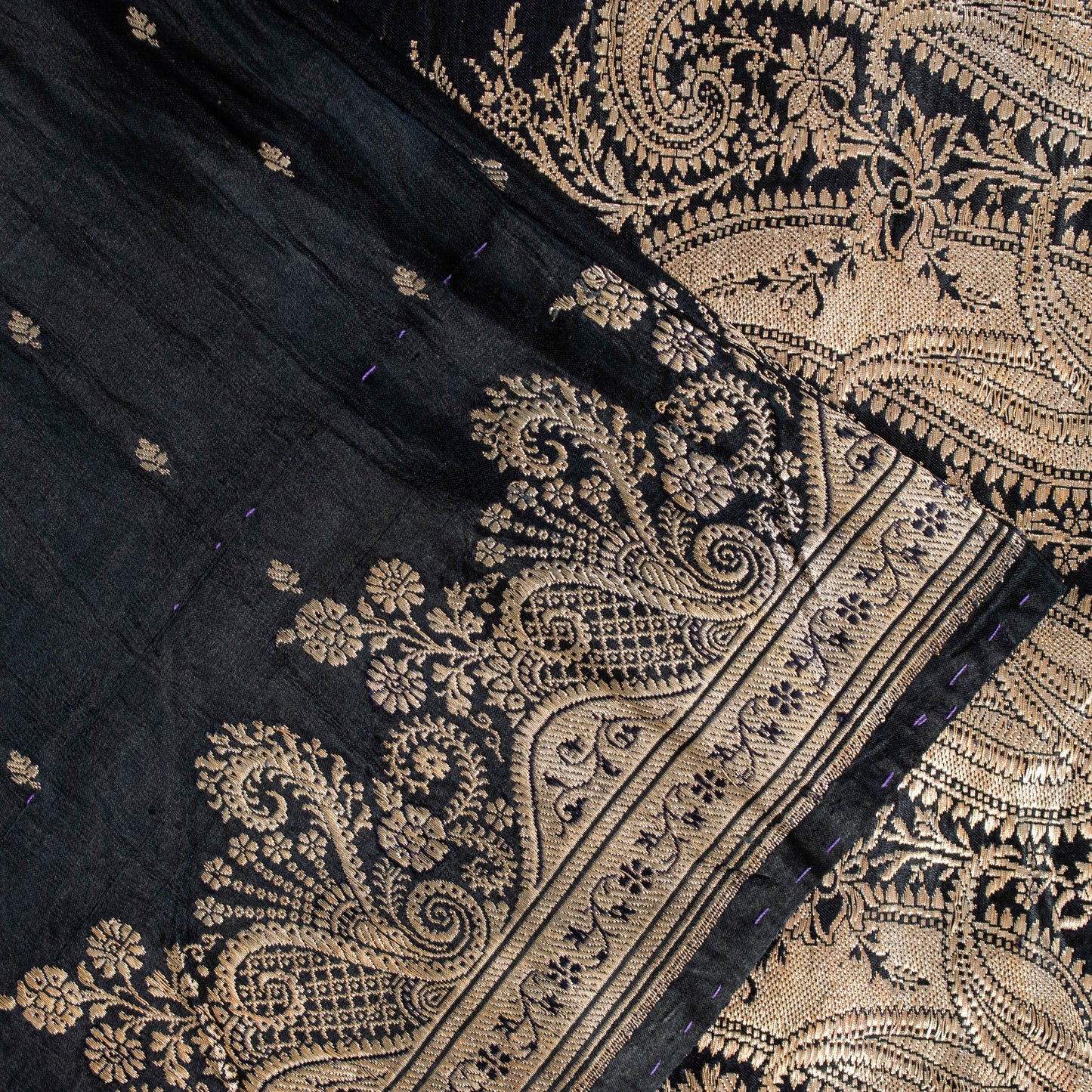 Sanskriti Vintage Saree Black 100% Pure Satin Silk Banarasi Brocade Zari Hand-Woven 5+Yd Create Dresses, Kaftan, Skirt, Tops, Projects