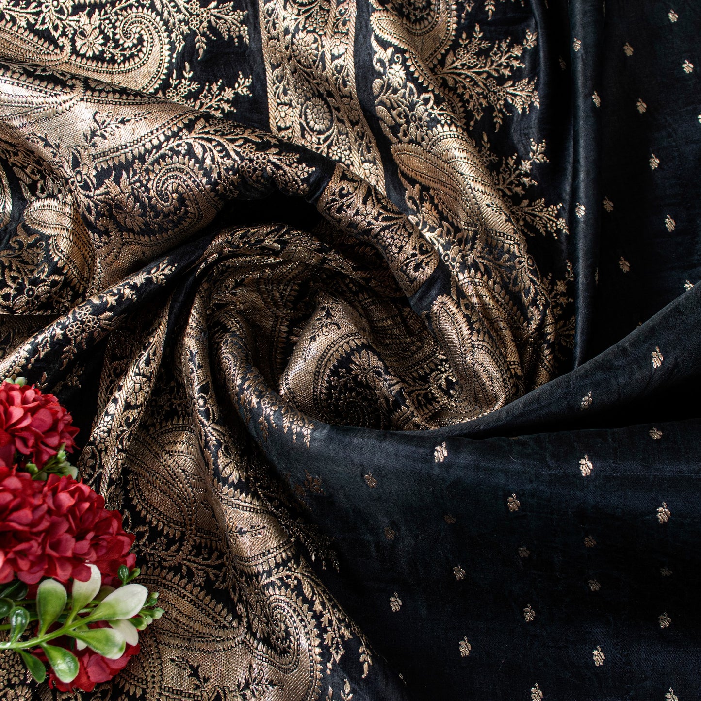 Sanskriti Vintage Saree Black 100% Pure Satin Silk Banarasi Brocade Zari Hand-Woven 5+Yd Create Dresses, Kaftan, Skirt, Tops, Projects