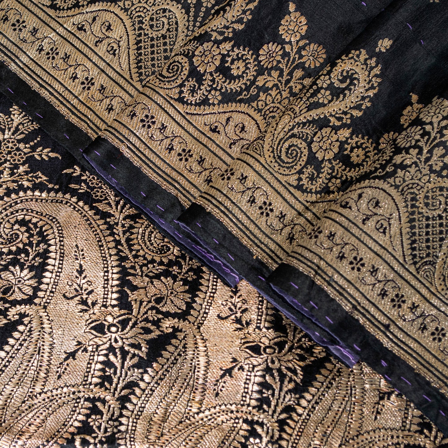 Sanskriti Vintage Saree Black 100% Pure Satin Silk Banarasi Brocade Zari Hand-Woven 5+Yd Create Dresses, Kaftan, Skirt, Tops, Projects