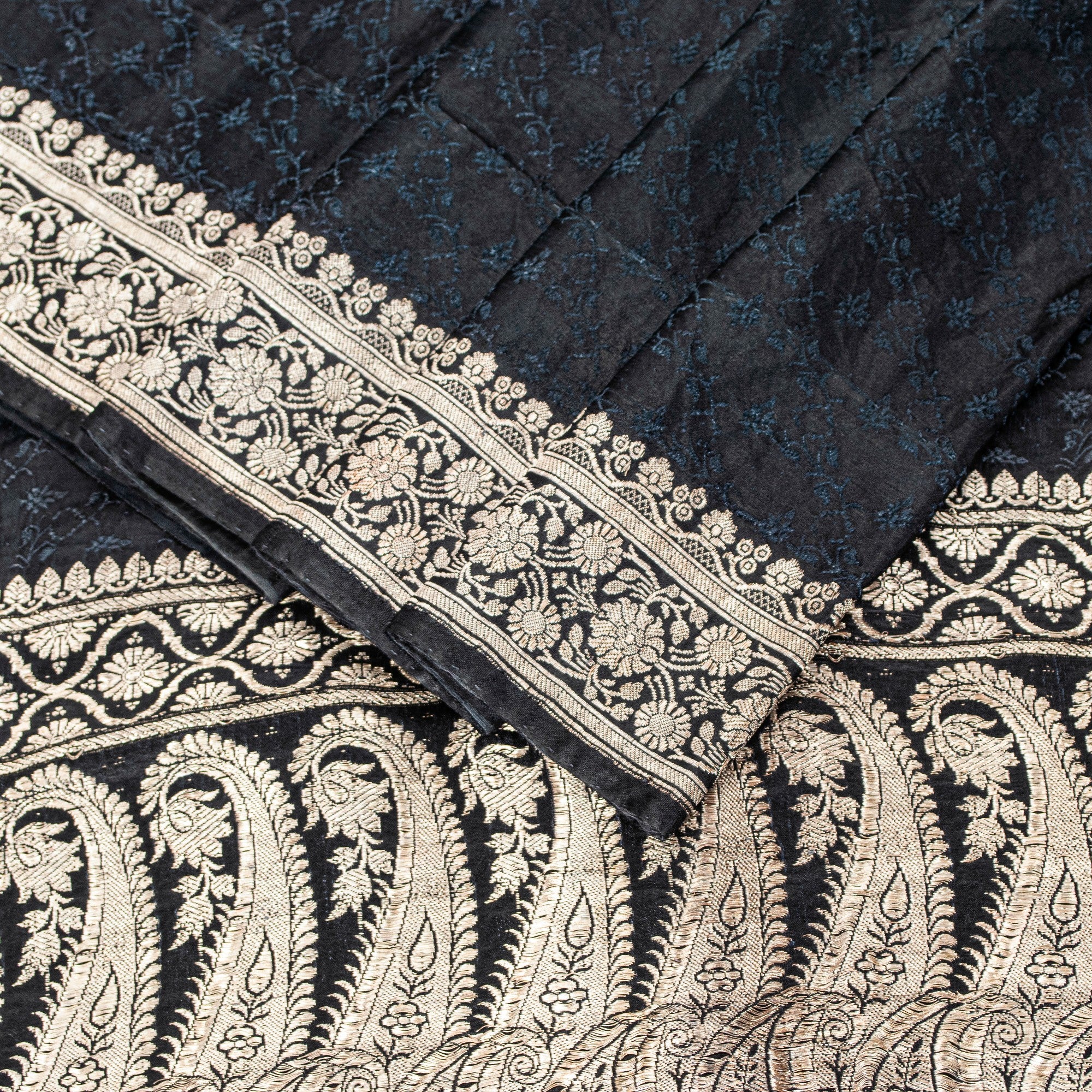 Sanskriti Vintage Black Pure Satin Sarees Banarasi Brocade Zari Handwoven 4.5+Yd