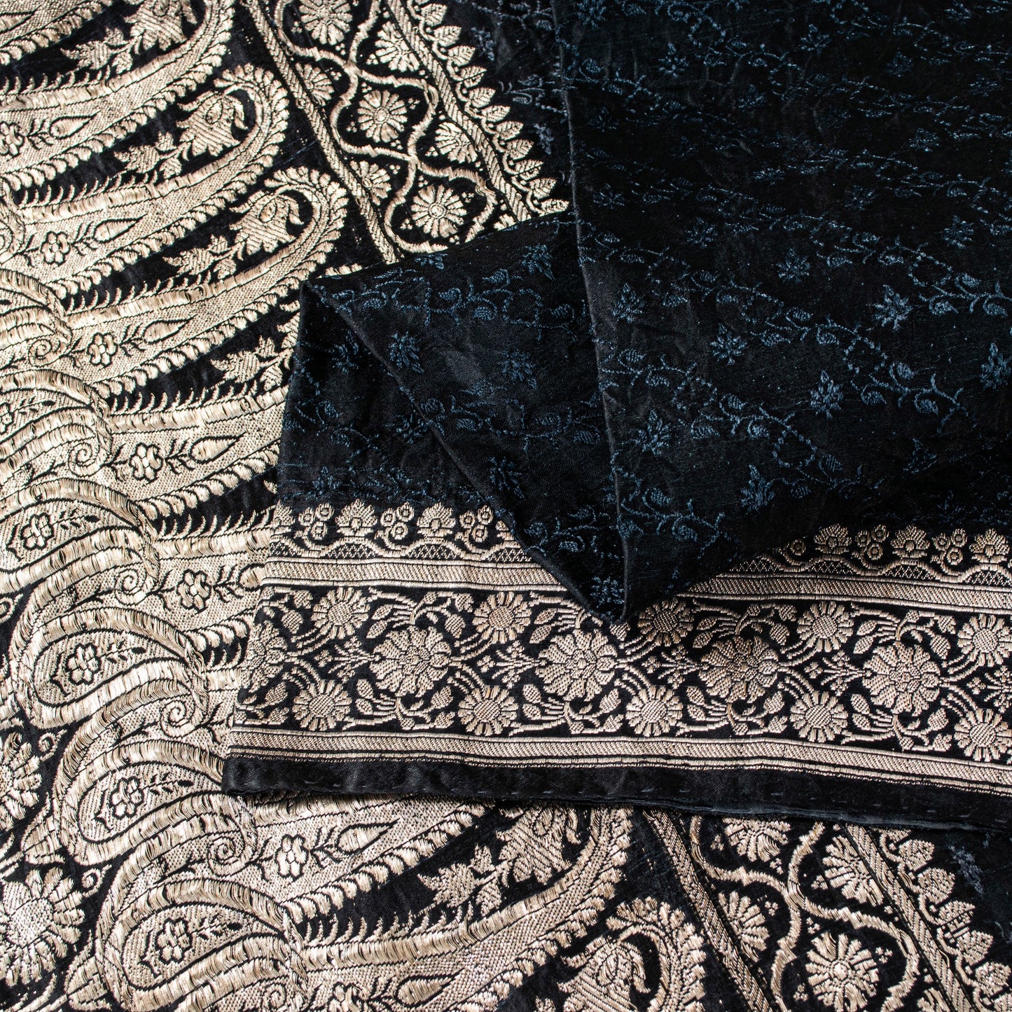 Sanskriti Vintage Black Pure Satin Sarees Banarasi Brocade Zari Handwoven 4.5+Yd