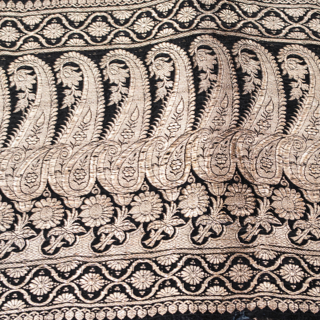 Sanskriti Vintage Black Pure Satin Sarees Banarasi Brocade Zari Handwoven 4.5+Yd