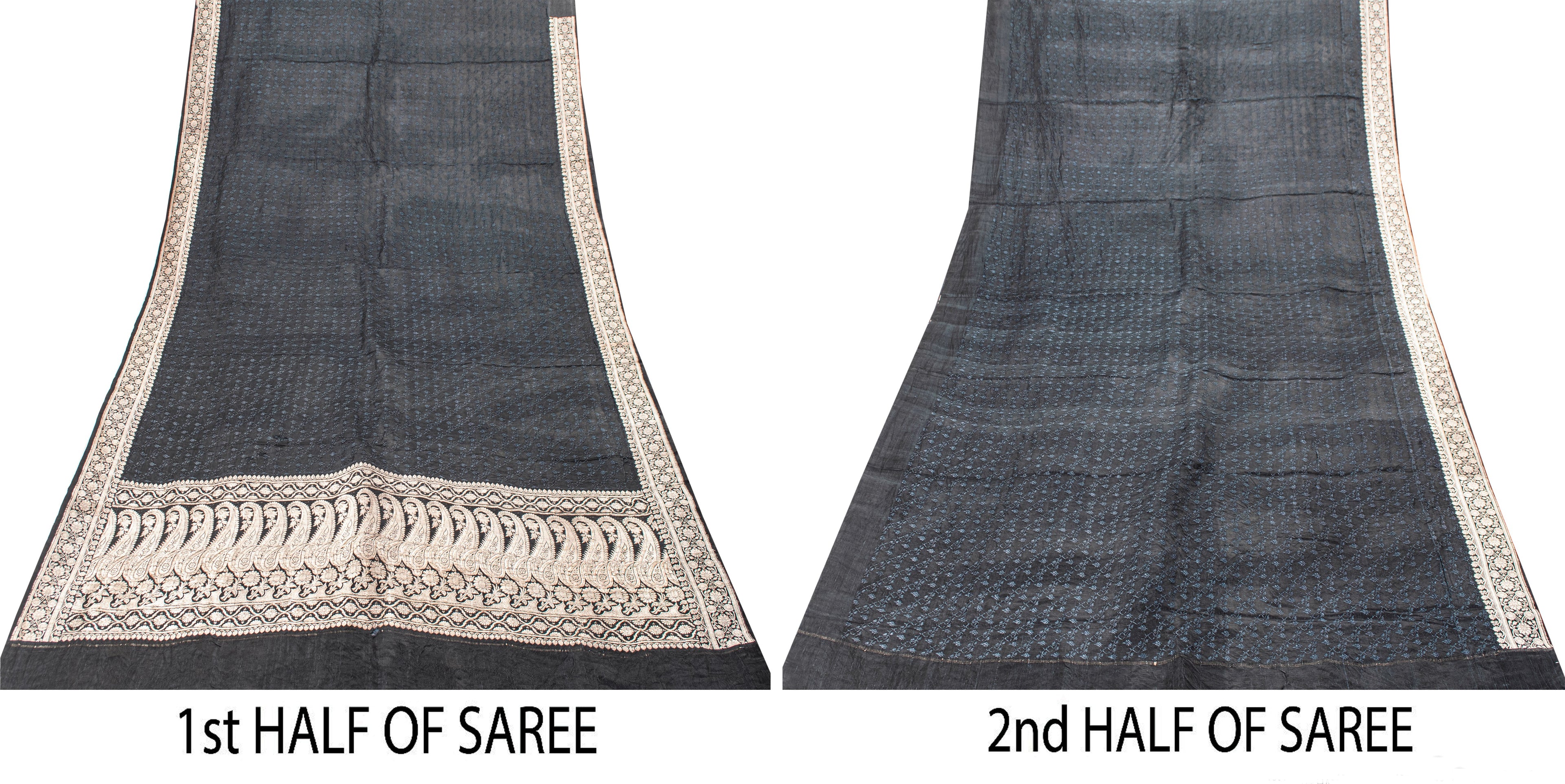 Sanskriti Vintage Black Pure Satin Sarees Banarasi Brocade Zari Handwoven 4.5+Yd