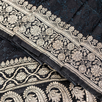 Sanskriti Vintage Black Pure Satin Sarees Banarasi Brocade Zari Handwoven 4.5+Yd