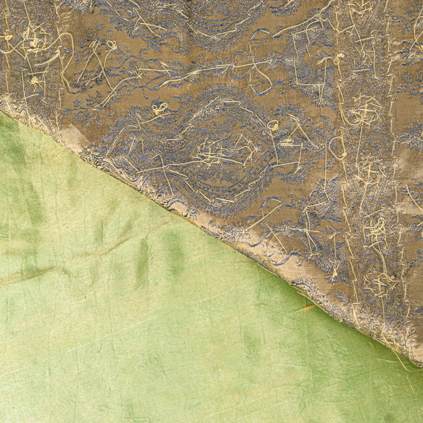 Sanskriti Vintage Green Pure Satin Sarees Banarasi Brocade Hand-Woven Bead 5.5YD