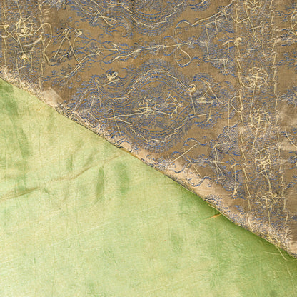 Sanskriti Vintage Green Pure Satin Sarees Banarasi Brocade Hand-Woven Bead 5.5YD