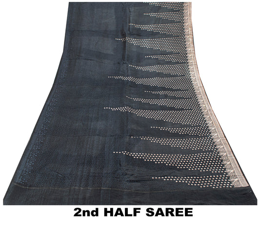 Sanskriti Vintage Black Pure Satin Sarees Banarasi Brocade Zari Handwoven 4.85YD