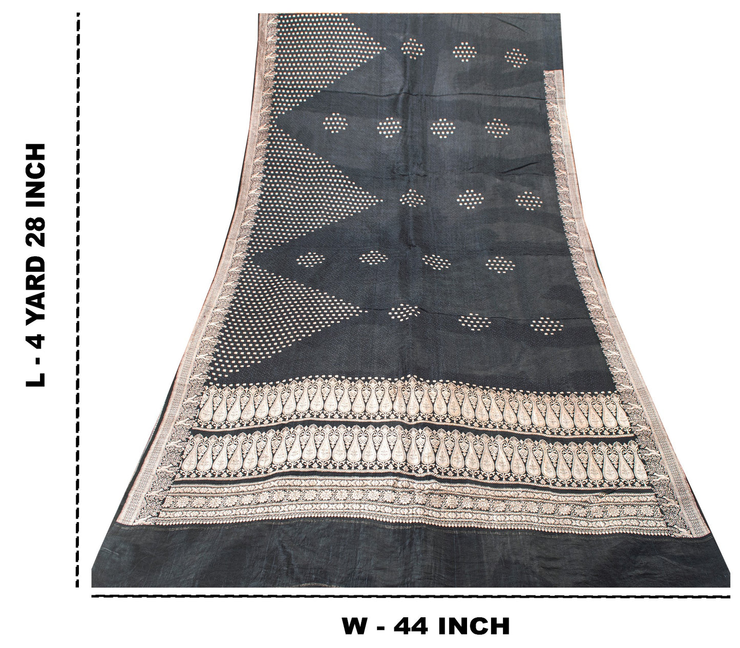 Sanskriti Vintage Black Pure Satin Sarees Banarasi Brocade Zari Handwoven 4.85YD