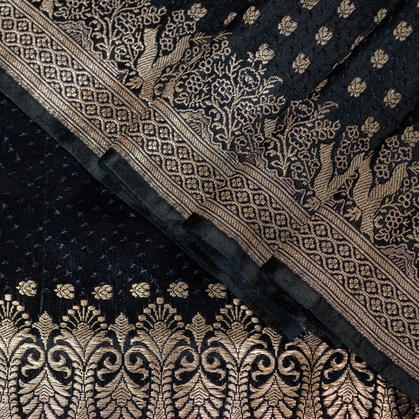 Sanskriti Vintage Black Pure Satin Sarees Banarasi Brocade Zari Handwoven 4.85YD