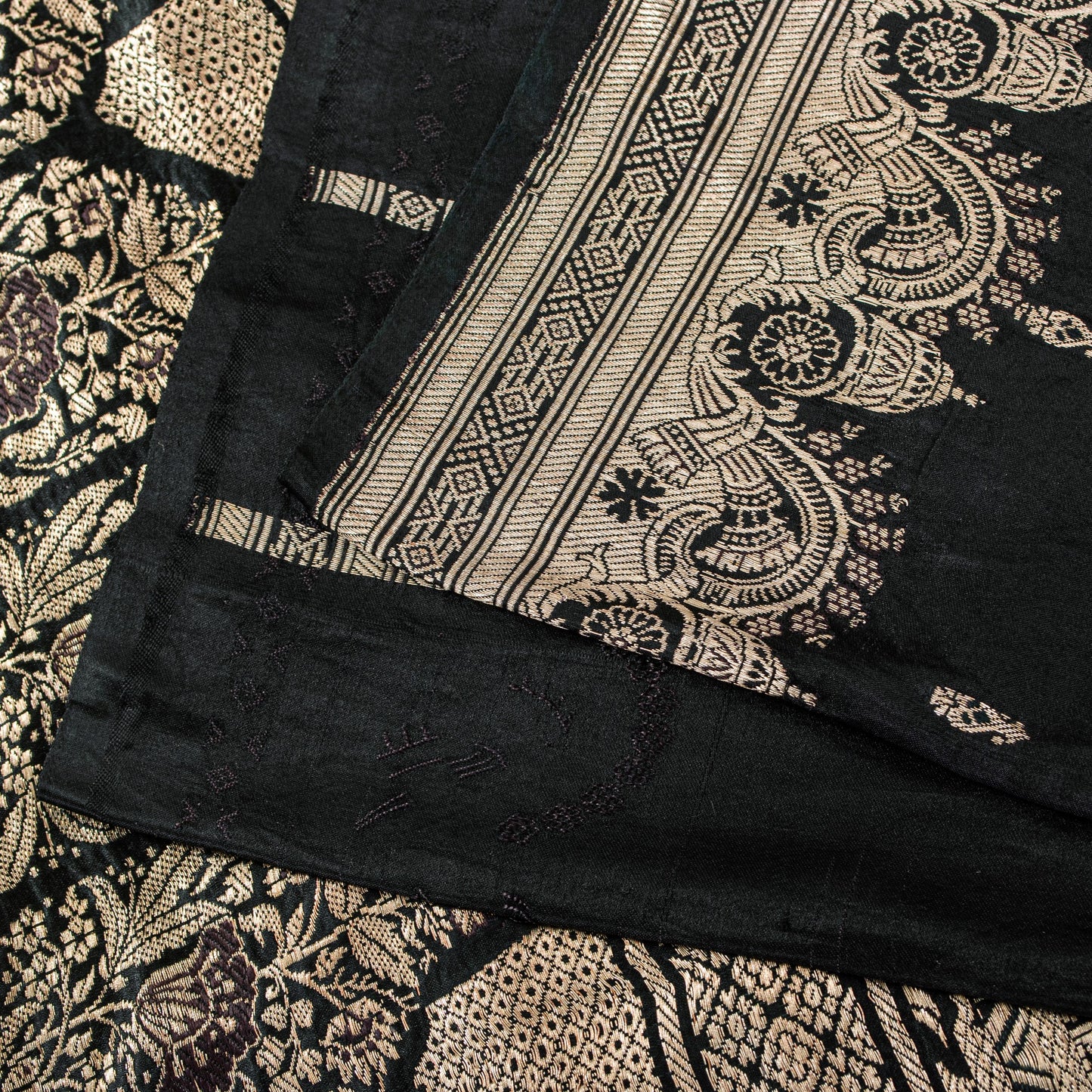 Sanskriti Vintage Black Pure Satin Sarees Banarasi Brocade Zari Hand-Woven 5+Yd